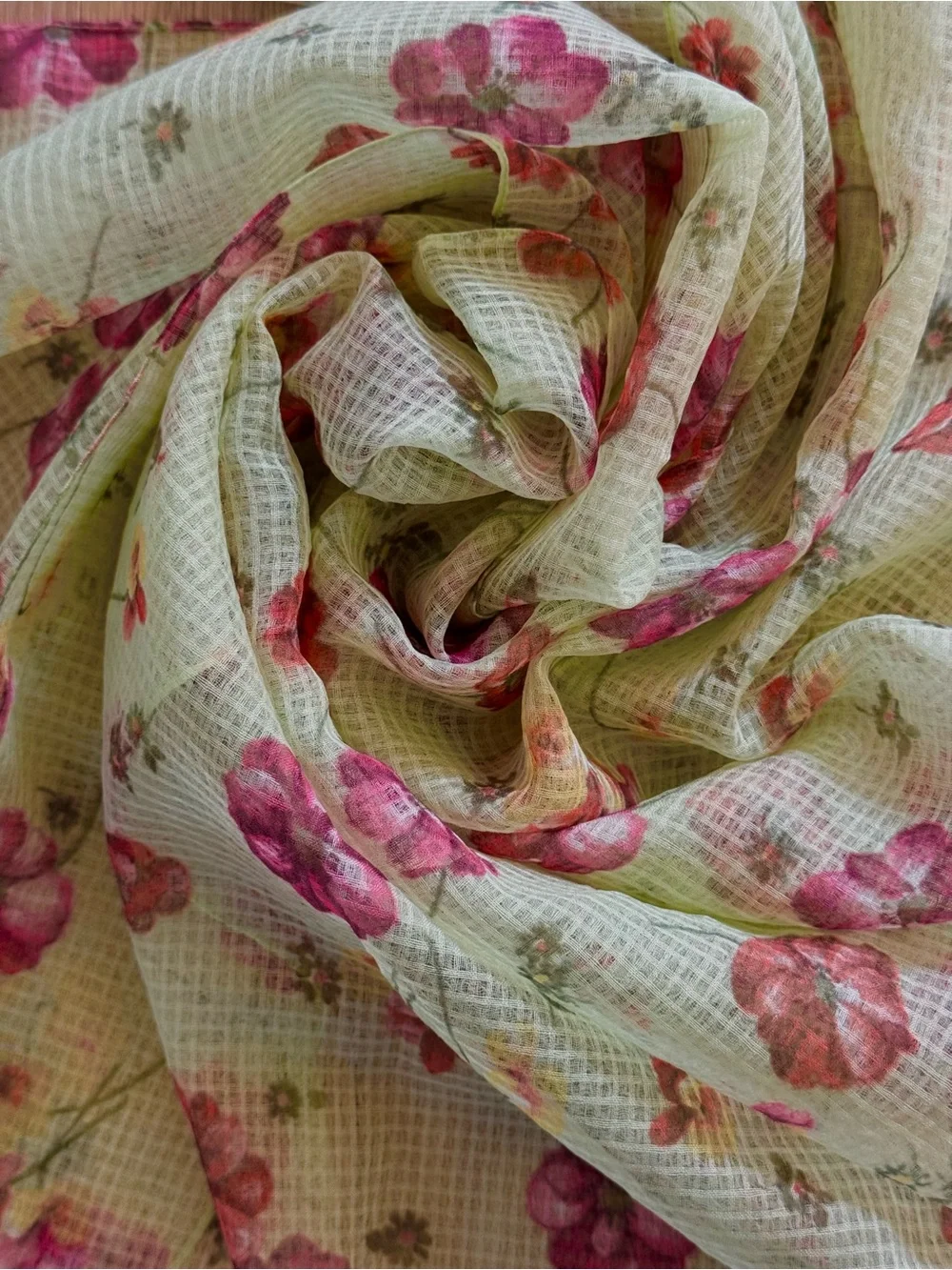 Light Green Floral Scarf - Women's Lightweight Spring Accessory
